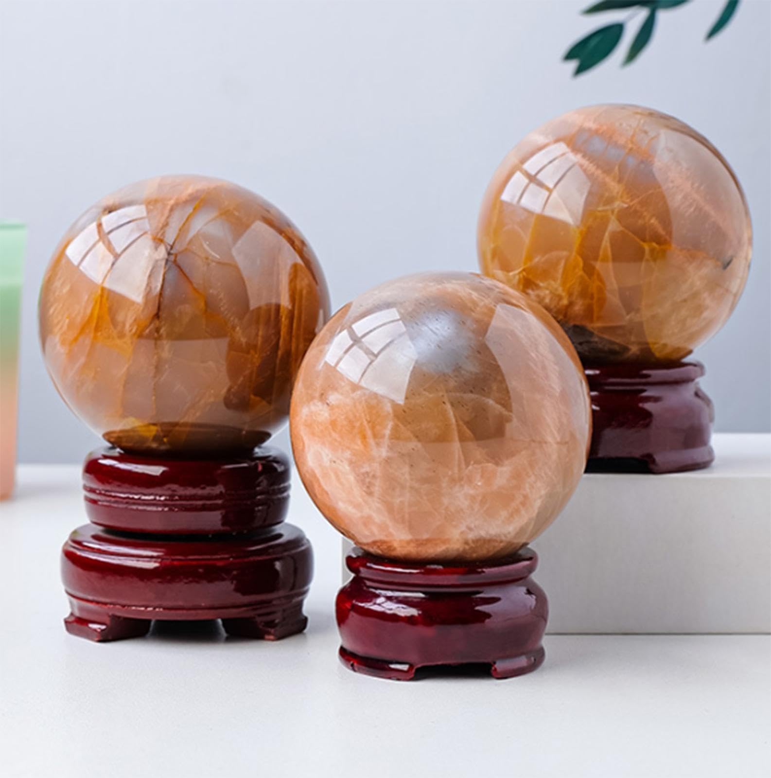 Bola de Piedra Lunar Naranja, Bola de Cristal Natural, Bola de Adivinación Pulida, Esfera de Cristal Curativa, Bola Decorativa, Decoración de Habitación de Meditación Reiki Chakra,55-60mm