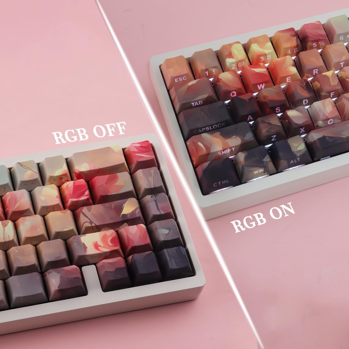 JOMKIZ Side Print Keycaps, Shine Through Double Shot PBT Keycaps, 136 Keys Cherry Profile Backlit Key caps for Cherry Gateron MX Magnetic Switches 60 65 75 100 Percent Mechanical Keyboard