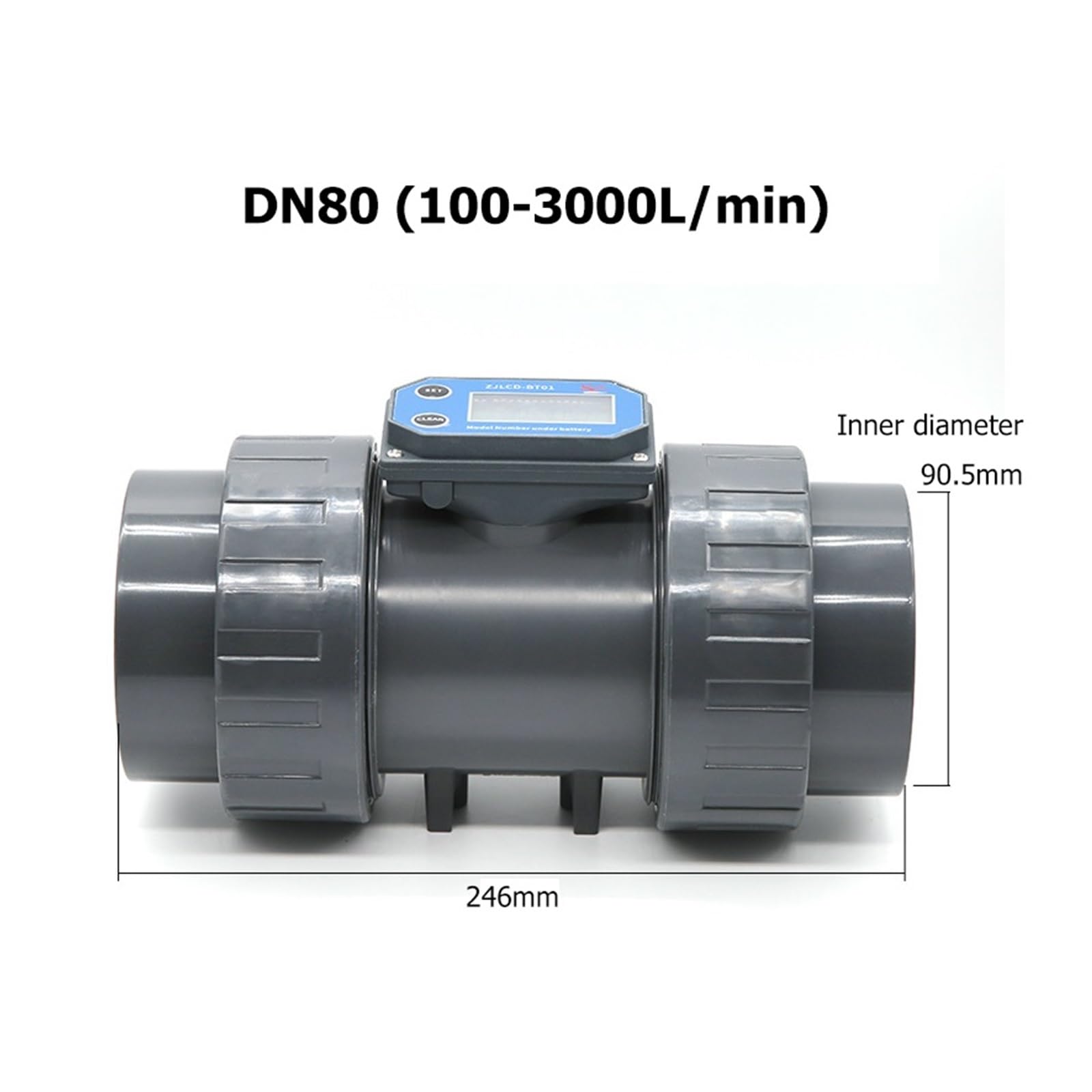 Sensor de flujo de agua, Medidor de flujo con pantalla digital DN15-DN80 de alta precisión, alimentado por batería, for agua y combustible.(DN80)