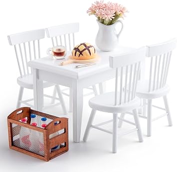 1/12 Doll Table and Chair Set, 17 Pcs Dollhouse Furniture and Accessories