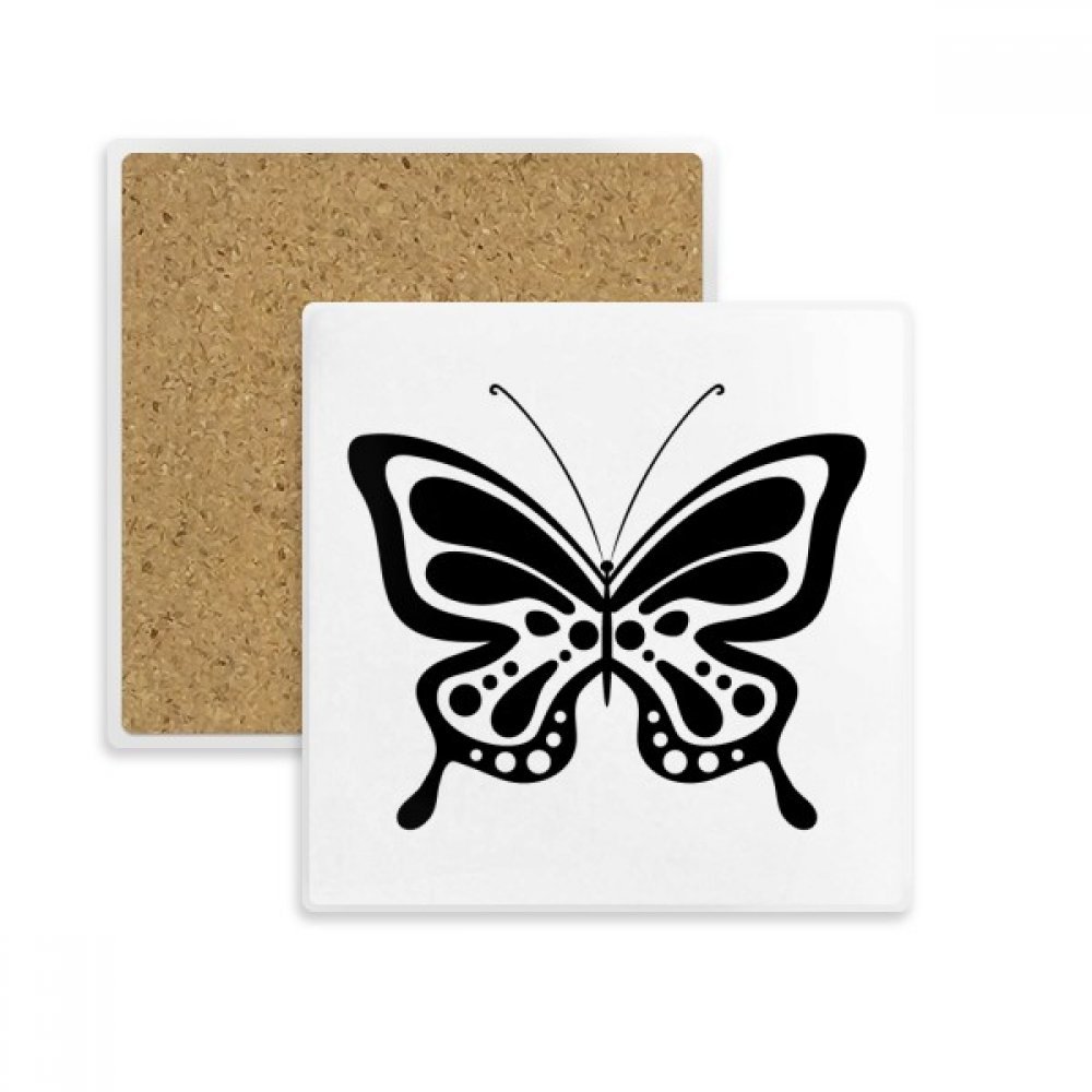 Coaster Papillon Noir en pierre absorbante pour tasse et verre carré