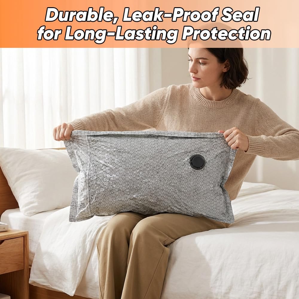 Travel Vacuum Bags with Pump: Vacuum Seal Bags for Clothing with Rechargeable 6000Pa Pump - Space-Saving, Premium Heavy Duty Storage Bags for Clothes, Bedding, Seasonal Items (5 sets, S+M+L)