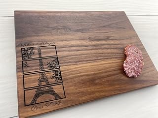 Personalized Cutting Board, Engraved Cutting Board, Paris, France, Eiffel Tower, Engagement Present, Where it Began, Travel, Anniversary 274 (Maple, Handle 16" x 10.5")