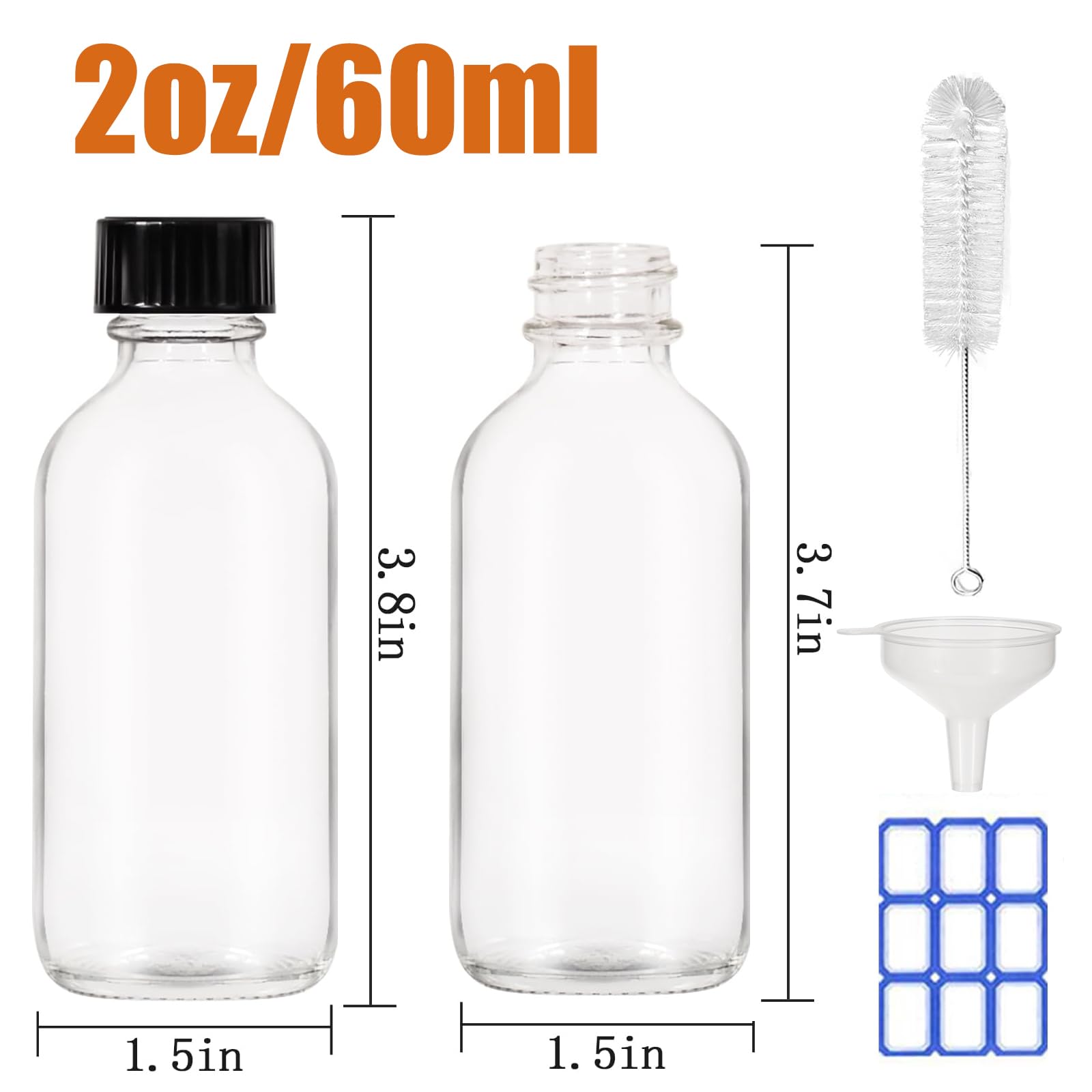 2 oz (60ml) 15 Pack Leak-Proof Clear Glass Boston Round Bottles with lids — Amazon image 2