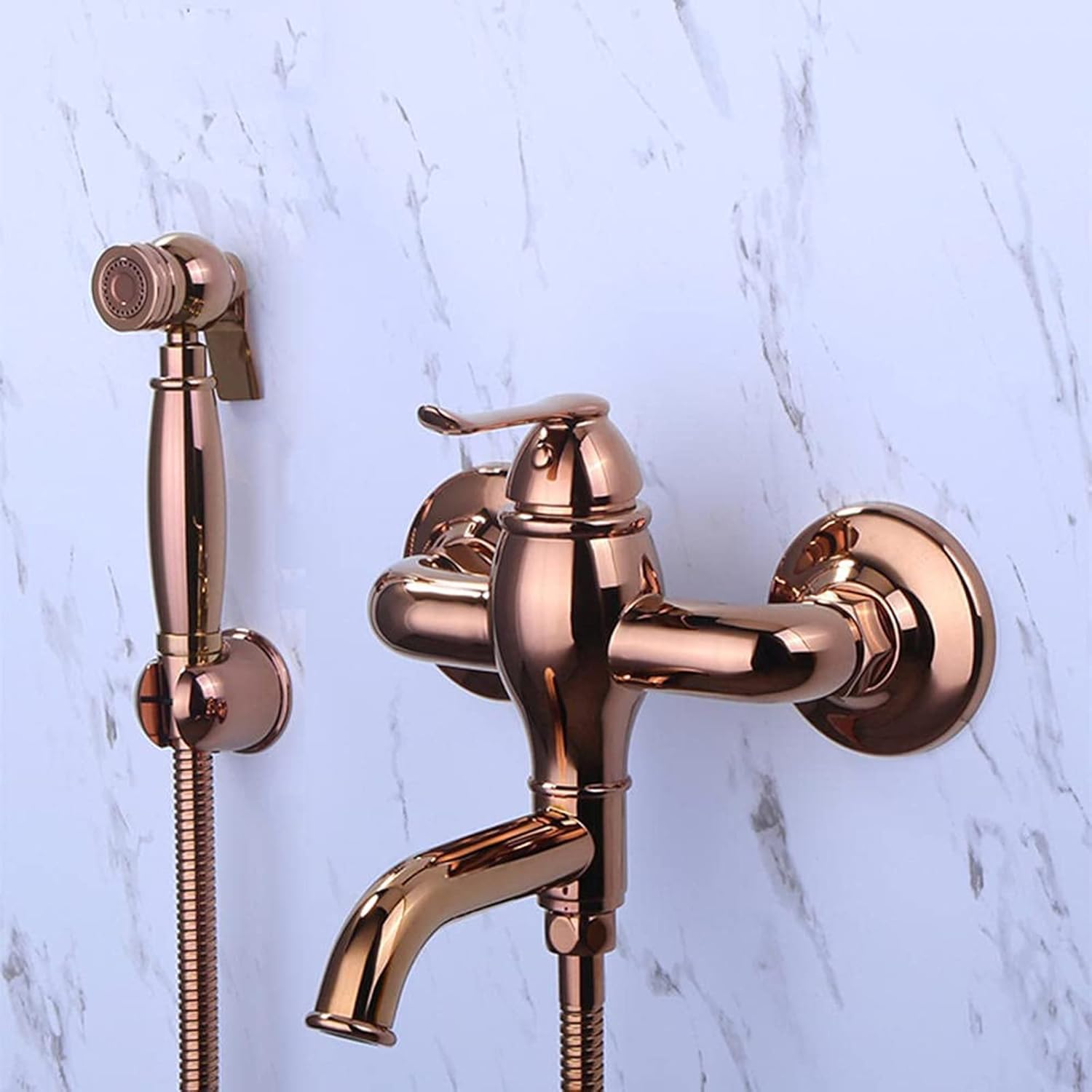 Wall Mounted Toilet Shower Spray Mixer Set Rose Gold with Swivel Outlet Bidet Attachment Faucet Sprayer Kit for Toilet Bathroom Toilet Bidet Mixer Spray Kit,B (B)