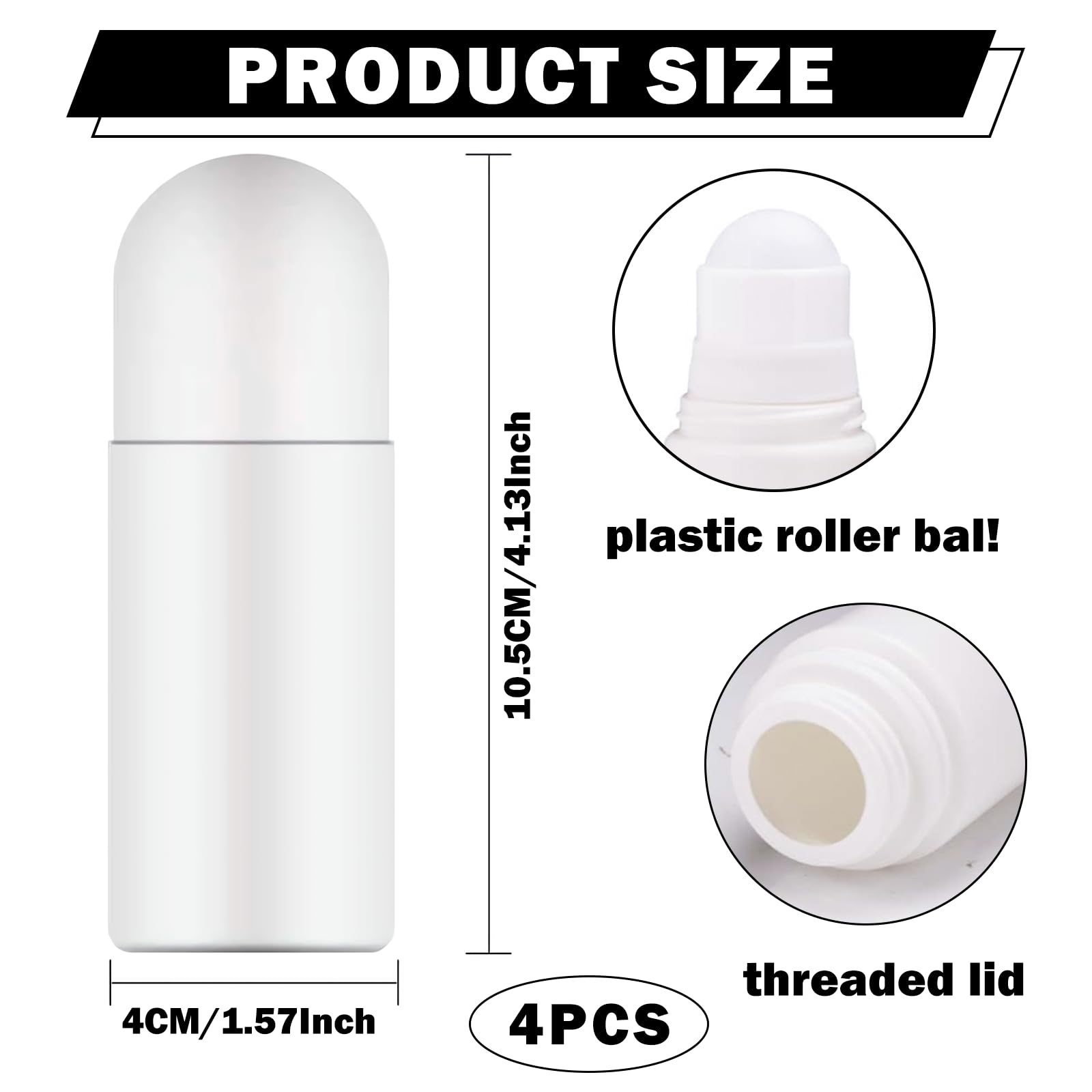 4 Pezzi 50ML Roll on Vuoto per Oli Essenziali Bianco Vuoto Riutilizzabile Bottiglie Deodoranti Bottiglie a Rullo di Plastica roll on Vuoto per Crema Solare per Profumo Olio Essenziale Aromaterapia