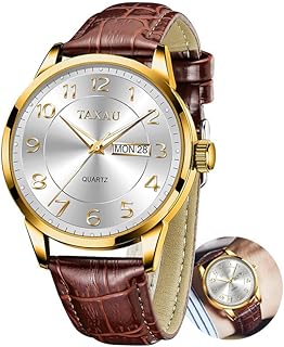 Men's Watch Big Face Easy Read Arabic Numeral Dress Watches for Men Classic Black Brown Leather Band Analog Mens Wrist Watch with Day and Date Fashion Business Waterproof Luminous Quartz Watch - Buy now