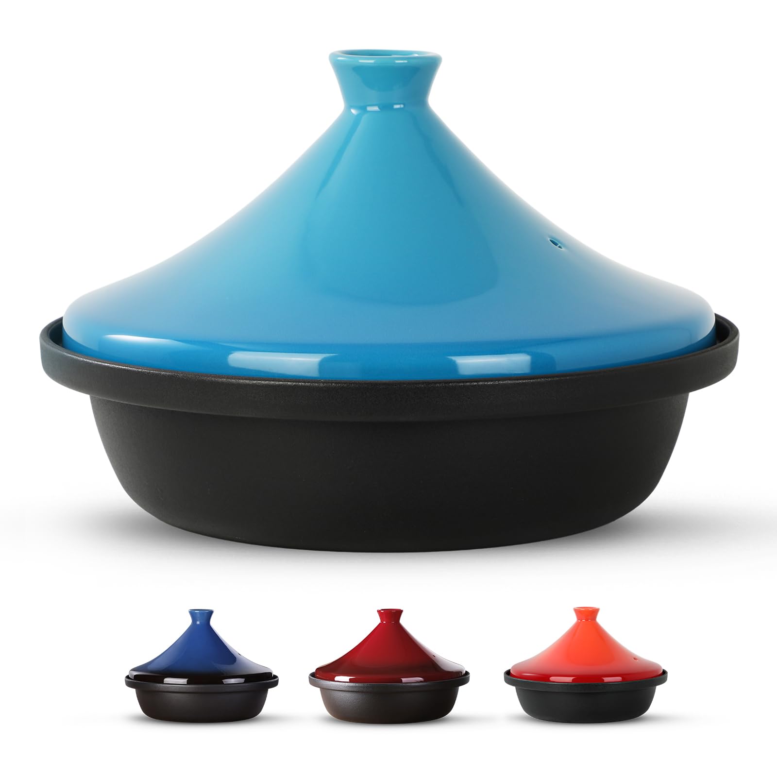 Moroccan Tagine for Cooking: Enameled Cast Iron Cooking Pot, Slow Cooker, Classic Kitchen Cookware, Tajine with Ceramic Cone-Shaped Closed Lid, 3.3 QT (Light Blue)