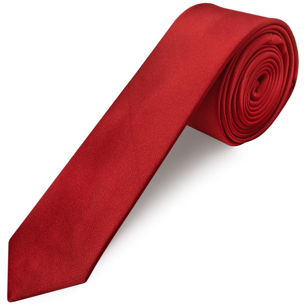 Plain Scarlet Red Skinny Mens Satin Tie Wedding Christening Formal Prom Slim Tie