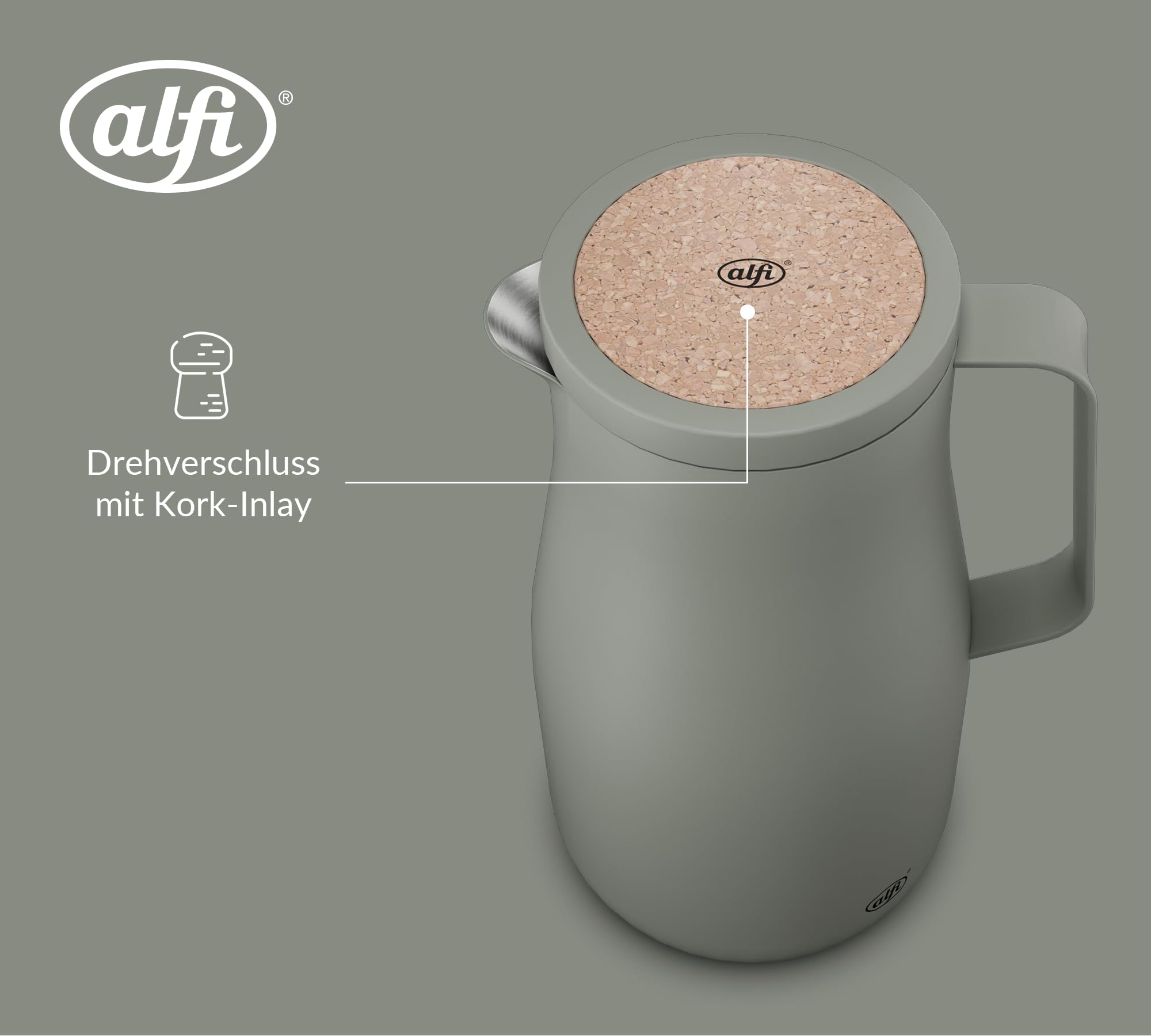 alfi STUDIO TEA Isolierkanne 1,00 l, 12 h heiß, matcha green | 24 h kalt, Thermoskanne für Kaffee & Tee, doppelwandig aus Edelstahl, Drehverschluss, große Öffnung, spülmaschinenfest, grün