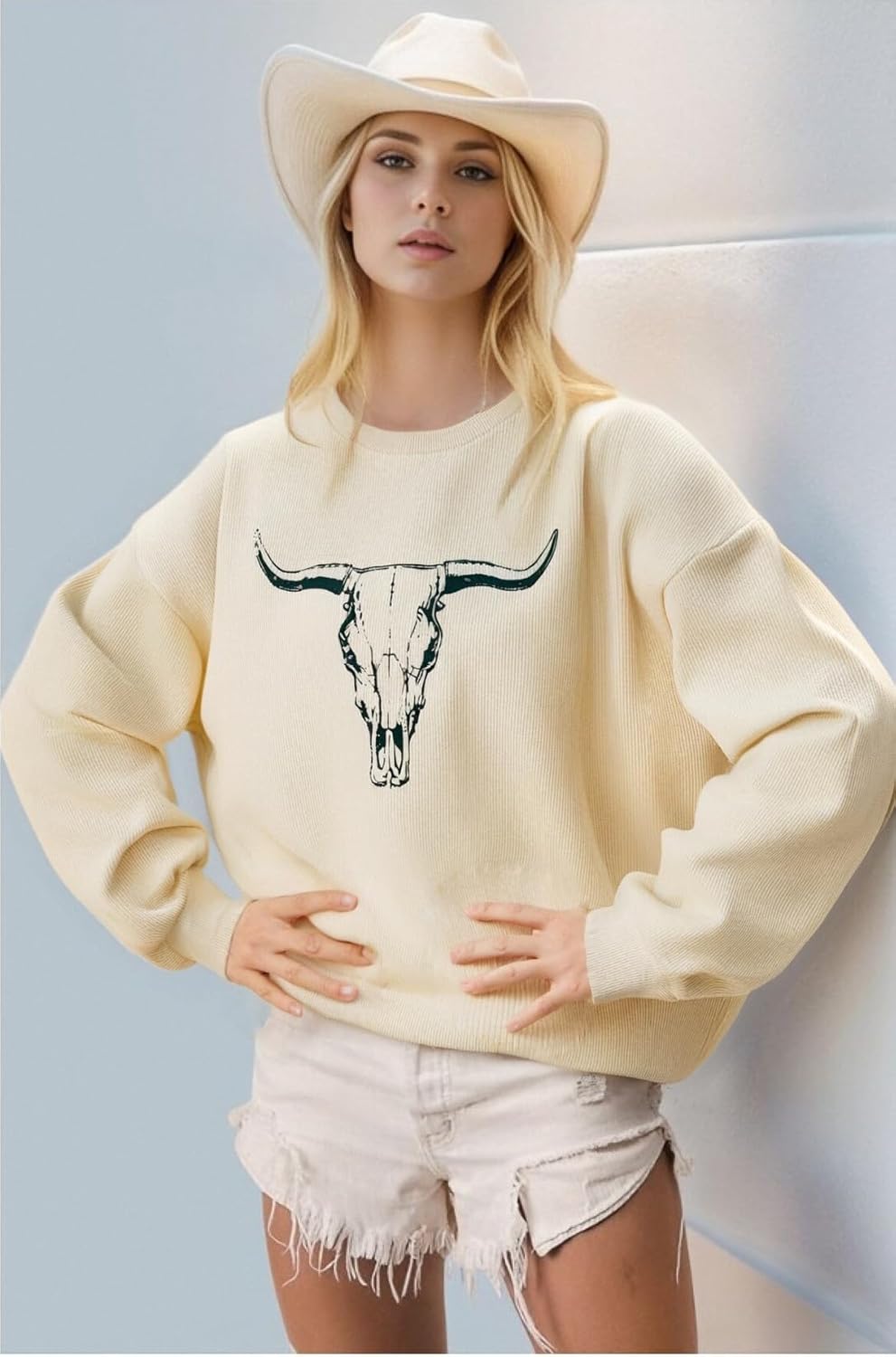 UNIQUEONE Boho Cow Skull Sweatshirt Women Cowgirl Shirt Rodeo Western Country Concert Outfits Nashville Graphic Pullover Tops - Image 2