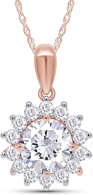 SAVEARTH DIAMONDS 3CT Moissanite Pendant Necklace 18K Gold Plated Silver D Color Ideal Cut Lab Created Diamond Necklace for Women