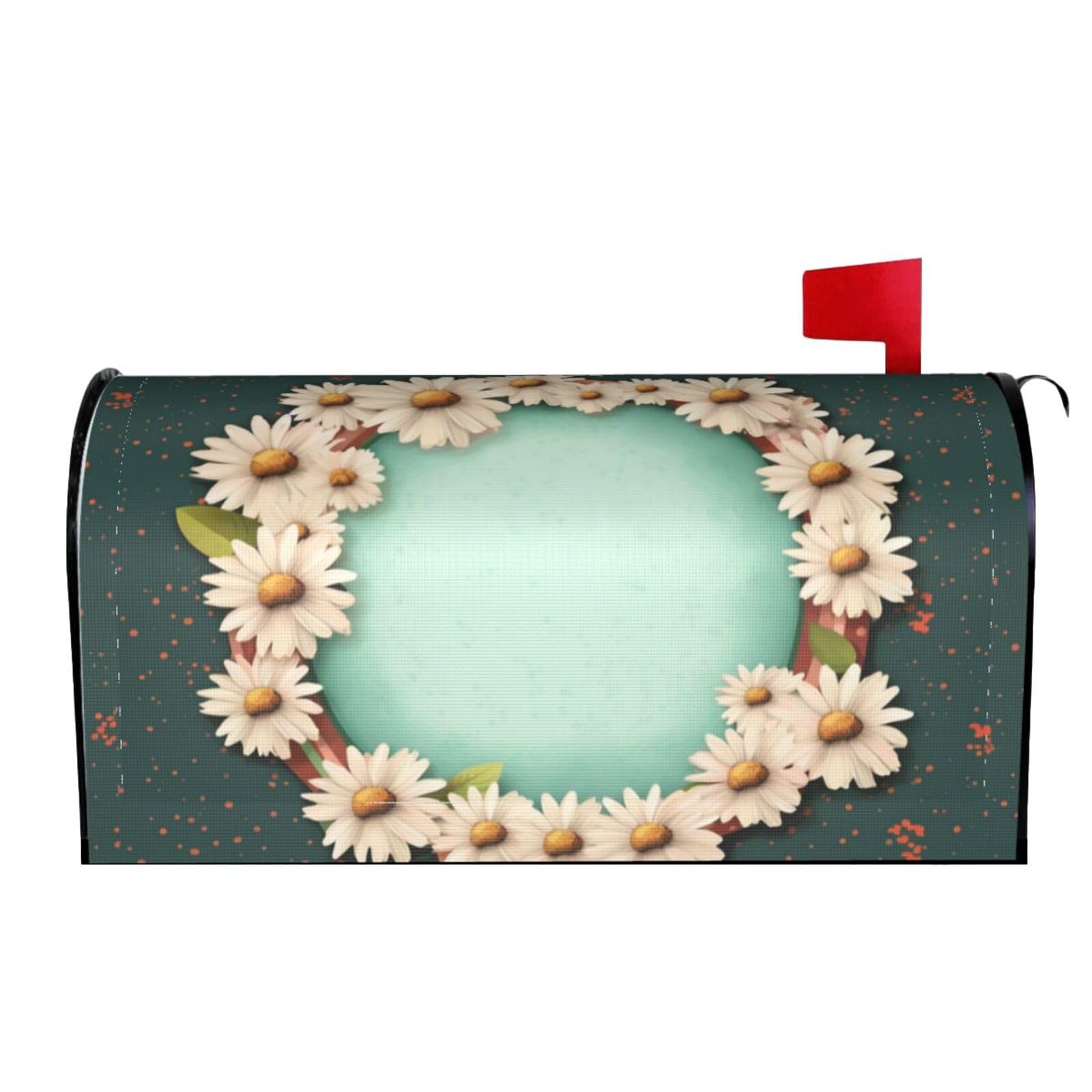 Spring Summer Mailbox Covers Magnetic Letter Post Box Cover with Daisies and Frame Mailbox Wrap Decoration Mailbox Post Cover for Garden Yard Outside Welcome Decor 25.5x21 in