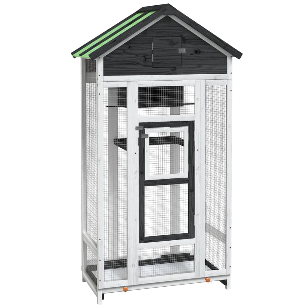 Festnight Pajarera de Madera para Exterior con tejado, Jaulas para pájaros,Jaulas Grandes,Jaulas para Aves,Jaula de Aves Exterior,Jaula agapornis,Jaula agapornis para ninfas Gris,91,5x53x170 cm