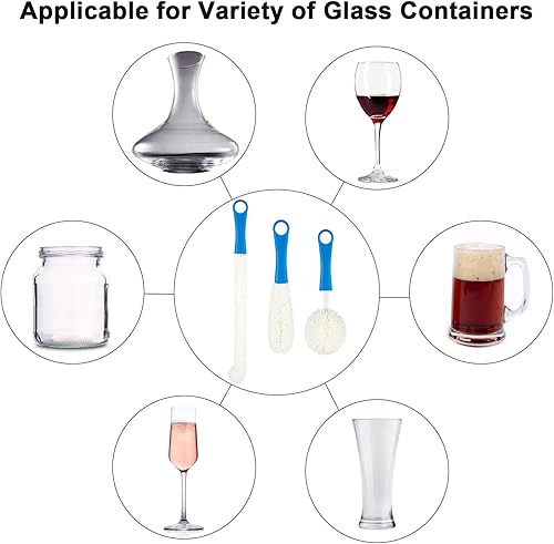 Miniatura 10 de Boao Juego de 3 cepillos de limpieza para decantadores, cepillo limpiador de copas de vino, juego de cepillos de limpieza de botellas flexibles con