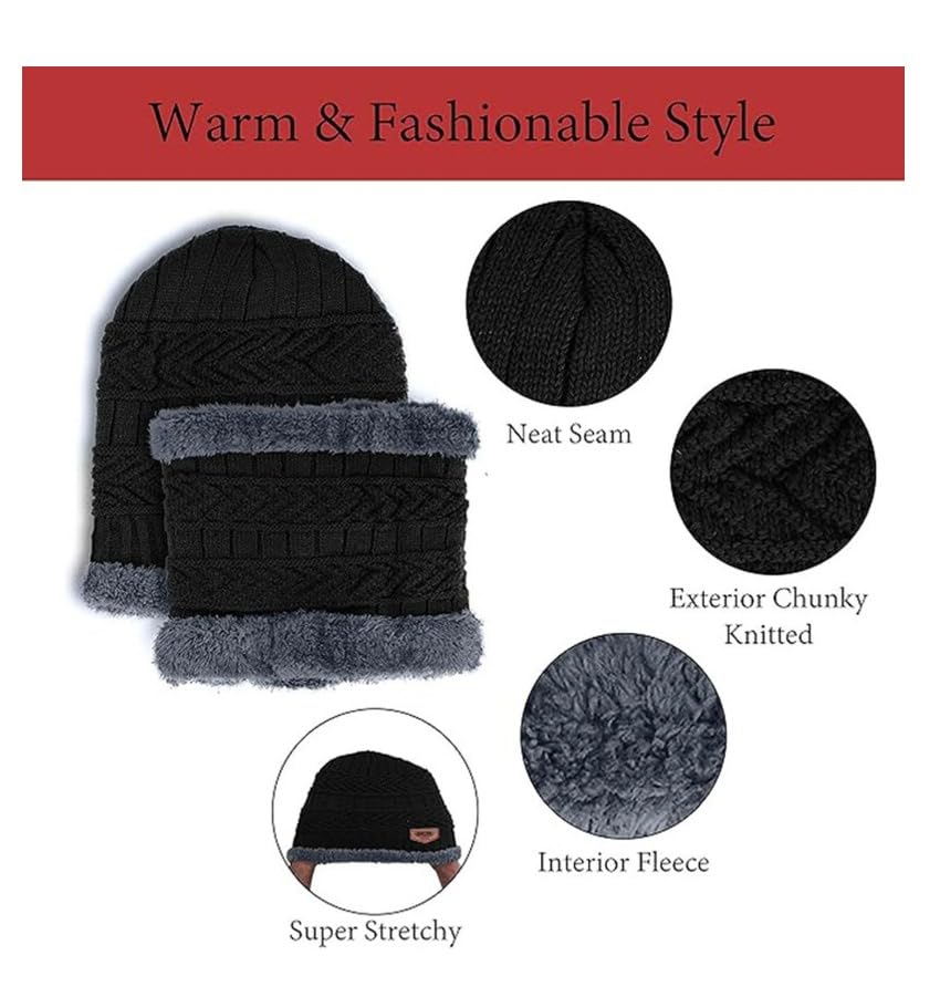 Image of Kids Winter Beanie Cap, Neck Warmer Scarf and Gloves Set (4 to 15Years)