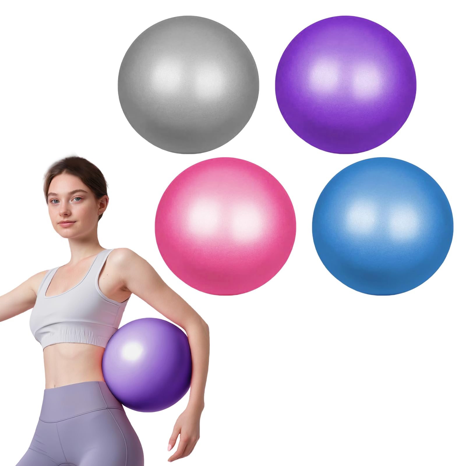flintronic 4PCS Mini Pilates Ball, Small Anti Burst Exercise Ball for Yoga, Pilates, Balance, Physical Therapy, Stretching and Core Fitness - Includes Stability Ball Workout Guide