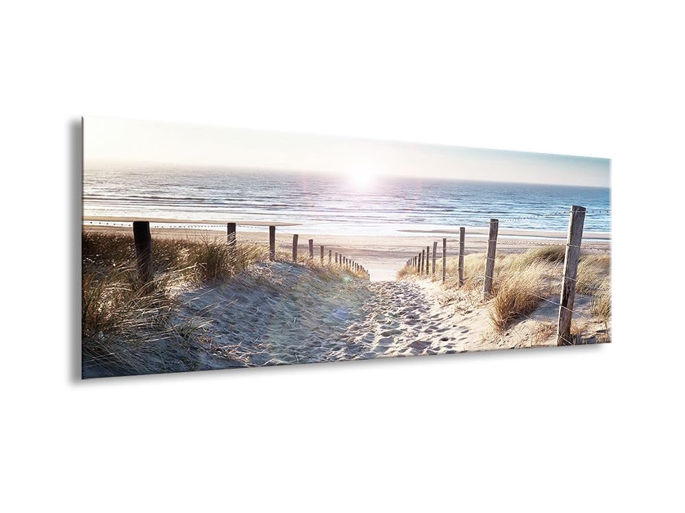 artissimo Glasbild 80x30 cm Bild Strand Dünenweg zum Meer AG3932A – Meerbild aus Glas, maritimes Wandbild Querformat