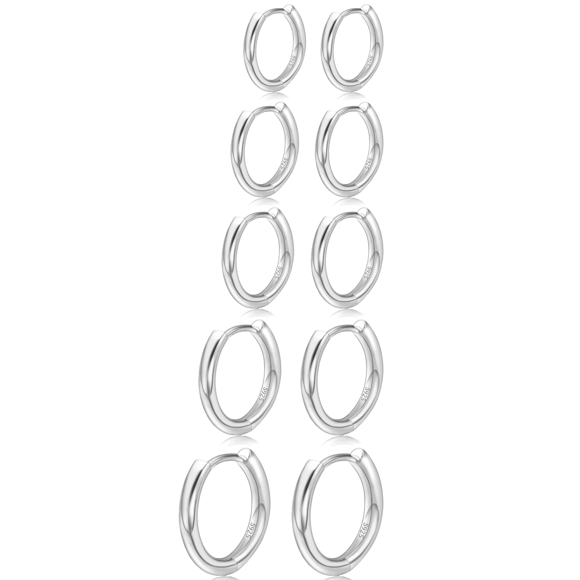MOROTOLE 4 Paar kleine Creolen für Damen 925 Silber Post Huggie Set 18 Karat Gold/Silber Creolen Schläfer Ohrringe für Mädchen Mehrere Piercings Kleine Kugelohrstecker