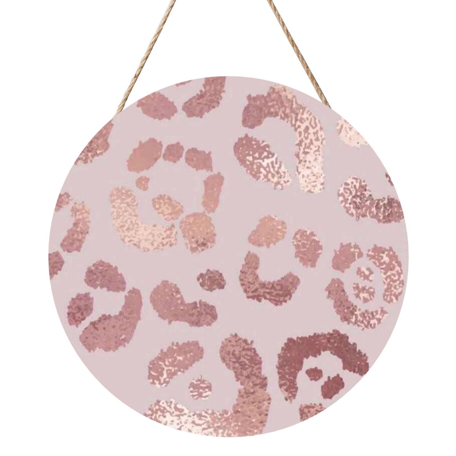 InOmak Leopard Print Cheetah Rose Gold, Round Wood Panel Painting 12 in, Wall Hanging Painting For Home