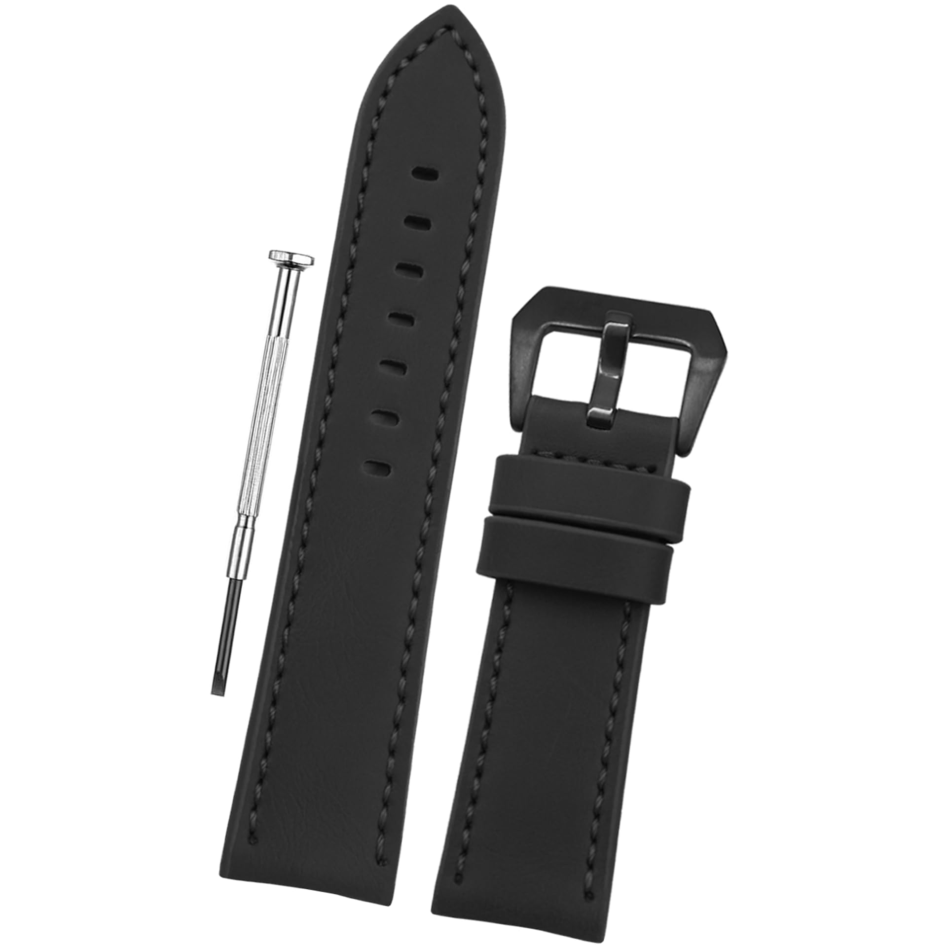 DBLACKALBAF'' Genuine Leather Watch Strap, Thick Strap for Heavy Watches, Matte Finish Leather Watch Belt // For 20mm, 22mm, 24mm, 26mm, or 28mm Watch Band (Choose Your Size & Color)
