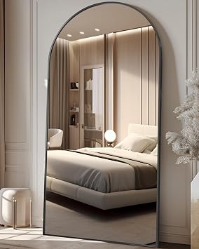 Antok Oversized Full Length Mirror with Stand, 81x41 Arched Floor Mirror, Aluminum Frame, Wall Mounted/Leaning/Free Standing, Large Body Mirror for Bedroom Living Room Entryway Dressing Room,Black