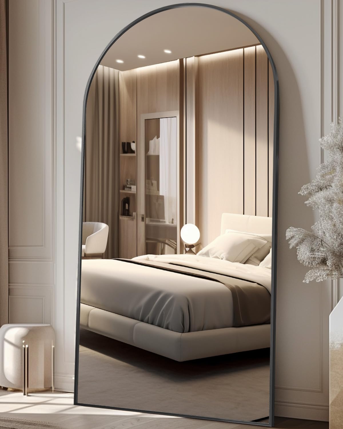Antok Oversized Full Length Mirror with Stand, 81"x41" Arched Floor Mirror, Aluminum Frame, Wall Mounted/Leaning/Free Standing, Large Body Mirror for Bedroom Living Room Entryway Dressing Room,Black
