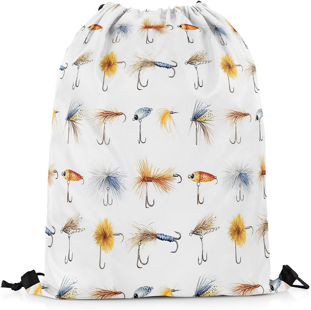 Homewish Colorful Fishhooks Drawstring Backpack Bag Sport Gym Sackpack