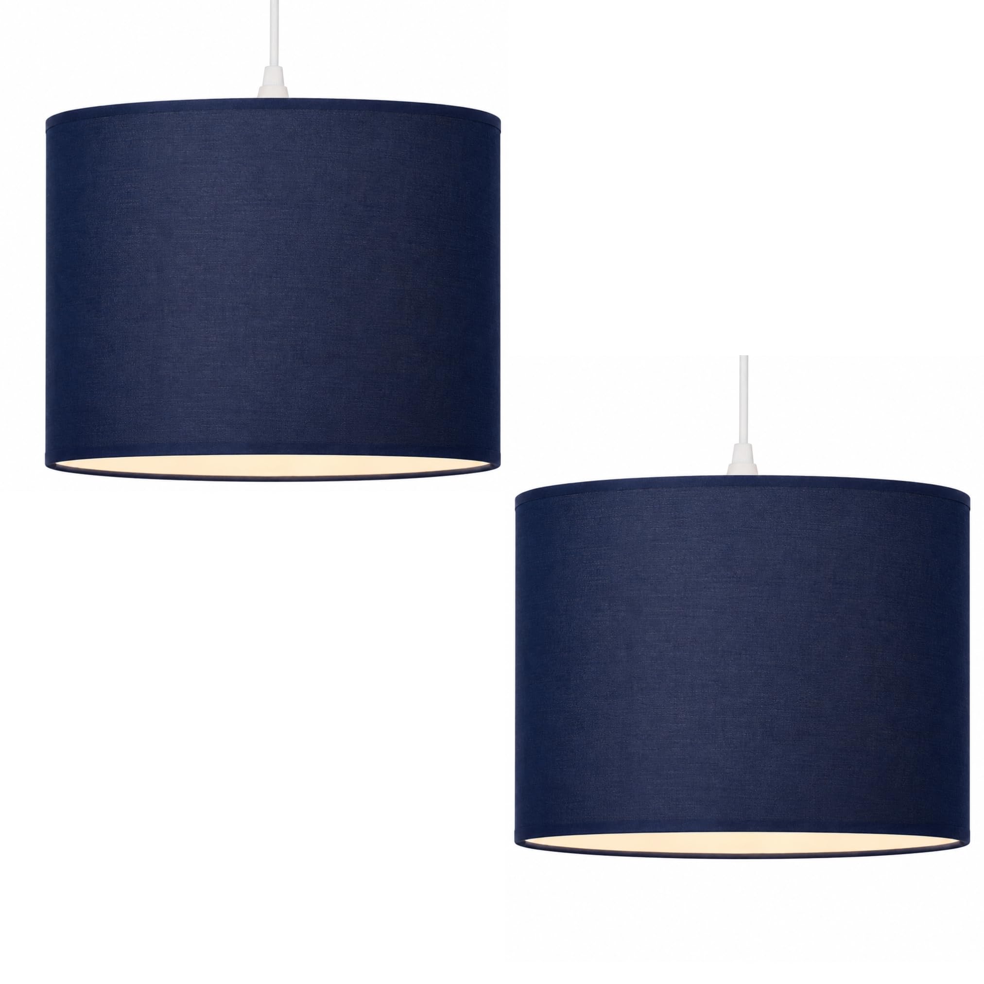 Modern Ceiling Light Shade – Navy Drum Lampshade 25cm (10") – Easy Fit Pendant or Table Lamp Shade – Fabric Cylinder Light Shade – Pack of 2