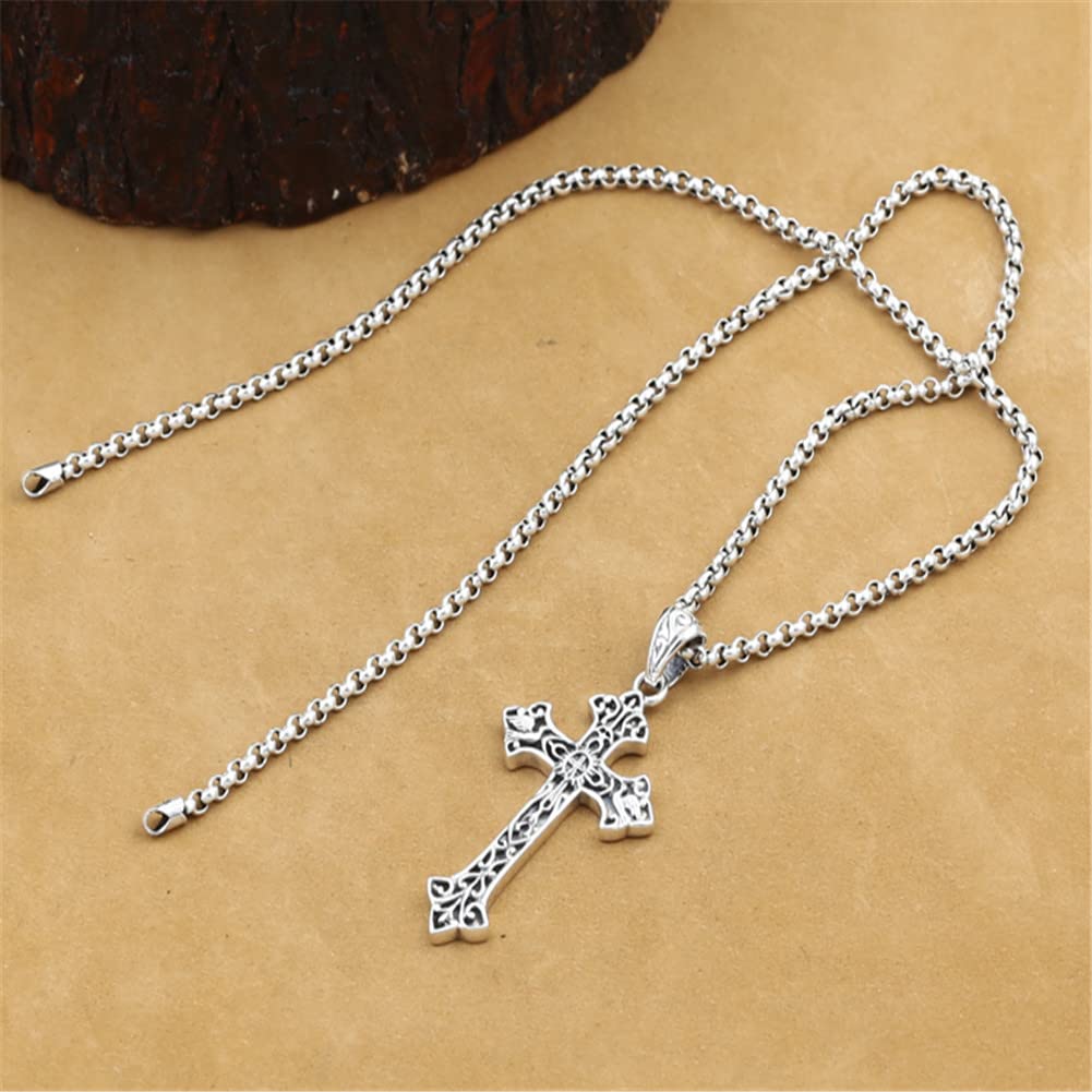 925 Silver Cross Pendant Necklace Vintage Sterling Silver Jesus Cross Pendant Cross Jewelry Pendant Necklace (A)