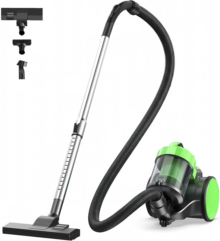 de bote para el hogar, aspiradora sin bolsa, verde | Succión de 850 W y 16 Kpa, cable retráctil de 12,14 pies, HEPA lavable, recipiente para polvo grande de 1,8 L para suelos duros y alfombras
