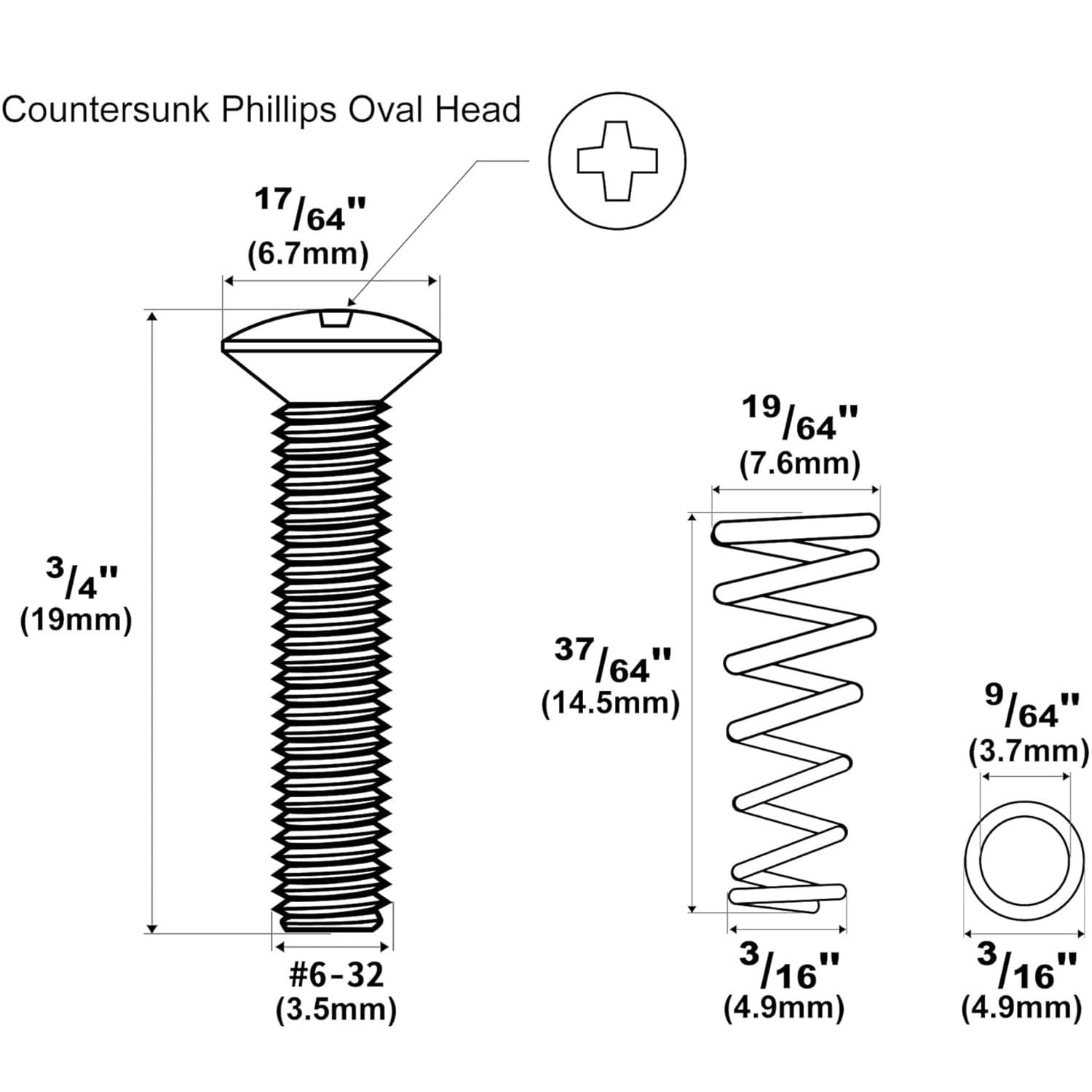 DGBRSM 2PCS 6-32X3/4 inch Silver Stainless Steel Single Coil Pickup Mounting Screws and Springs Set for Electric Guitar