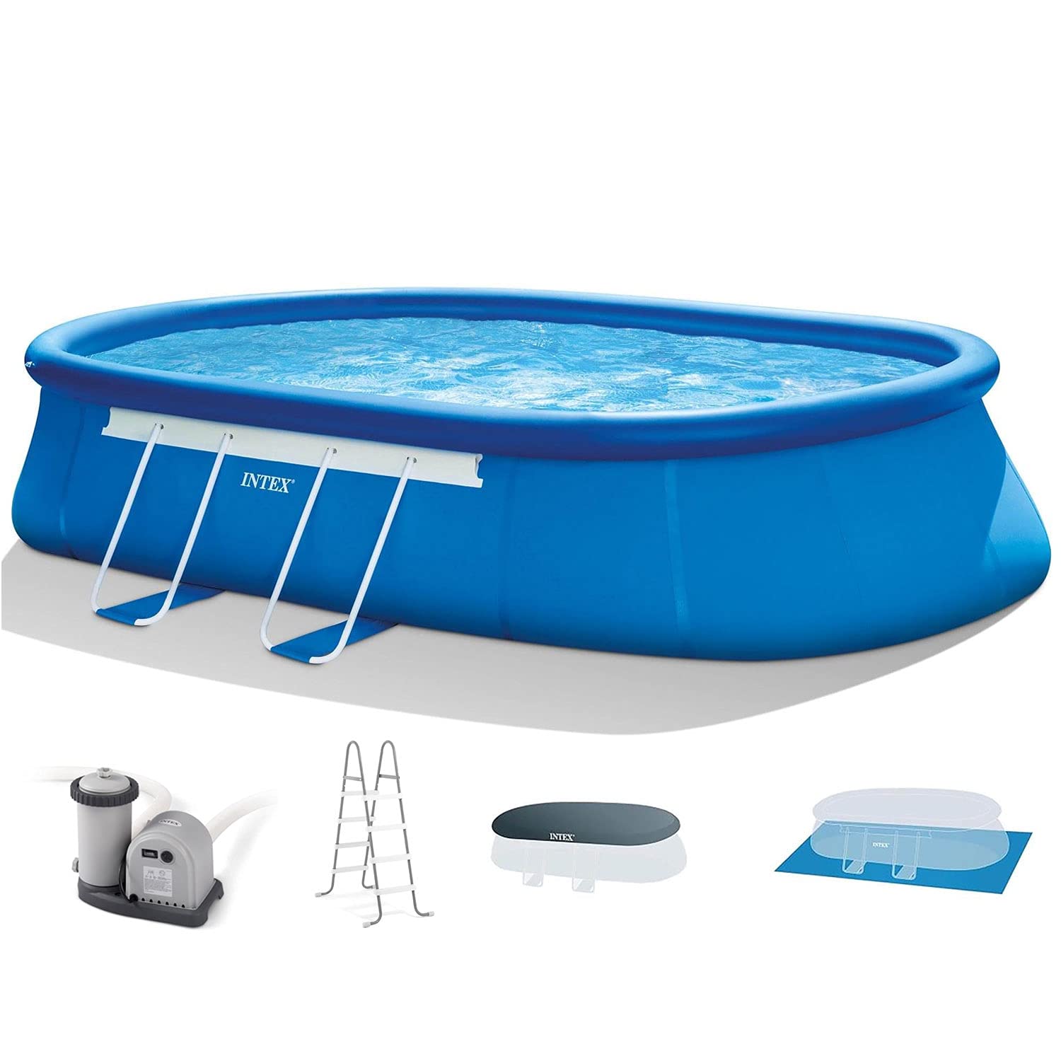 Intex 20ft X 12ft X 48in Oval Frame Pool Set with Filter Pump, Ladder, Ground Cloth & Pool Cover