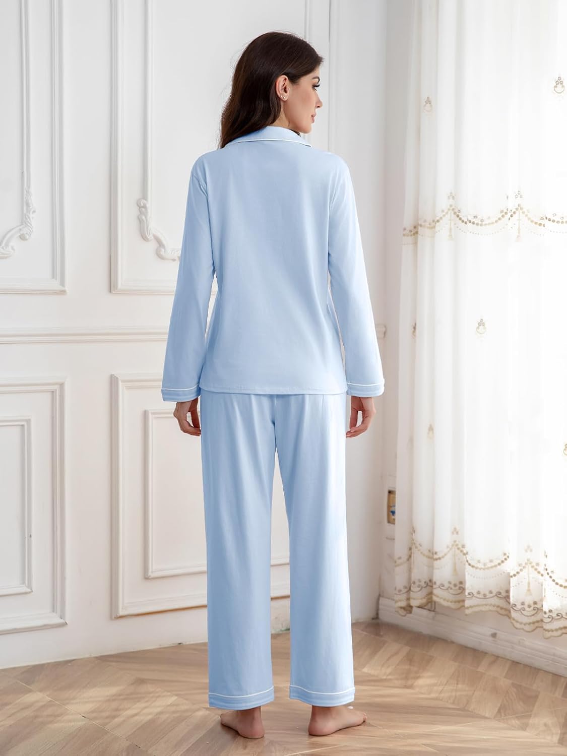 QZH.DUAO Girl & Women's 100% Cotton Pajamas Set Long Sleeve Button Down Sleepwear Nightwear Soft Pjs Sets, 5 Years - L