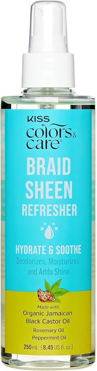 KISS COLORS & CARE Braid Sheen Spray 8.45 oz - Healthy Shine For Braids, Locs, Curls & Natural Hair, Organic Jamaican Black Castor Oil, Soothing Scalp, Instant Moisture, No Sulfates or Parabens