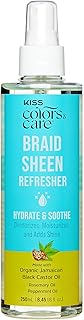 KISS COLORS & CARE Braid Sheen Spray 8.45 oz - Healthy Shine For Braids, Locs, Curls & Natural Hair, Organic Jamaican Black Castor Oil, Soothing Scalp, Instant Moisture, No Sulfates or Parabens