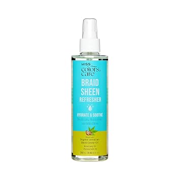 KISS COLORS & CARE Braid Sheen Spray 8.45 oz - Healthy Shine For Braids, Locs, Curls & Natural Hair, Organic Jamaican Black Castor Oil, Soothing Scalp, Instant Moisture, No Sulfates or Parabens