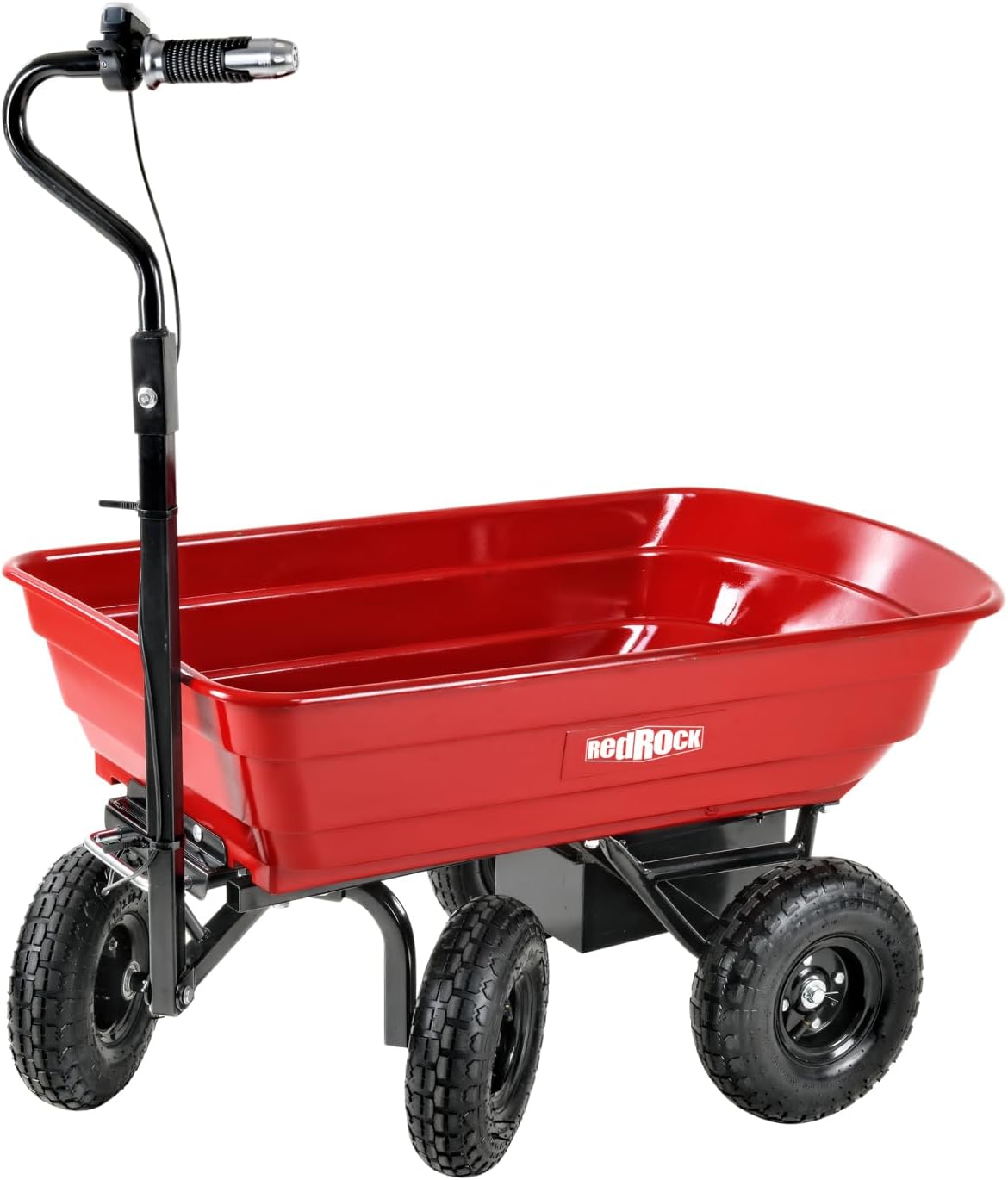 Four-Wheeled Electric Garden Cart Black+Red Unique Dumping Function Durable Outdoor Tool