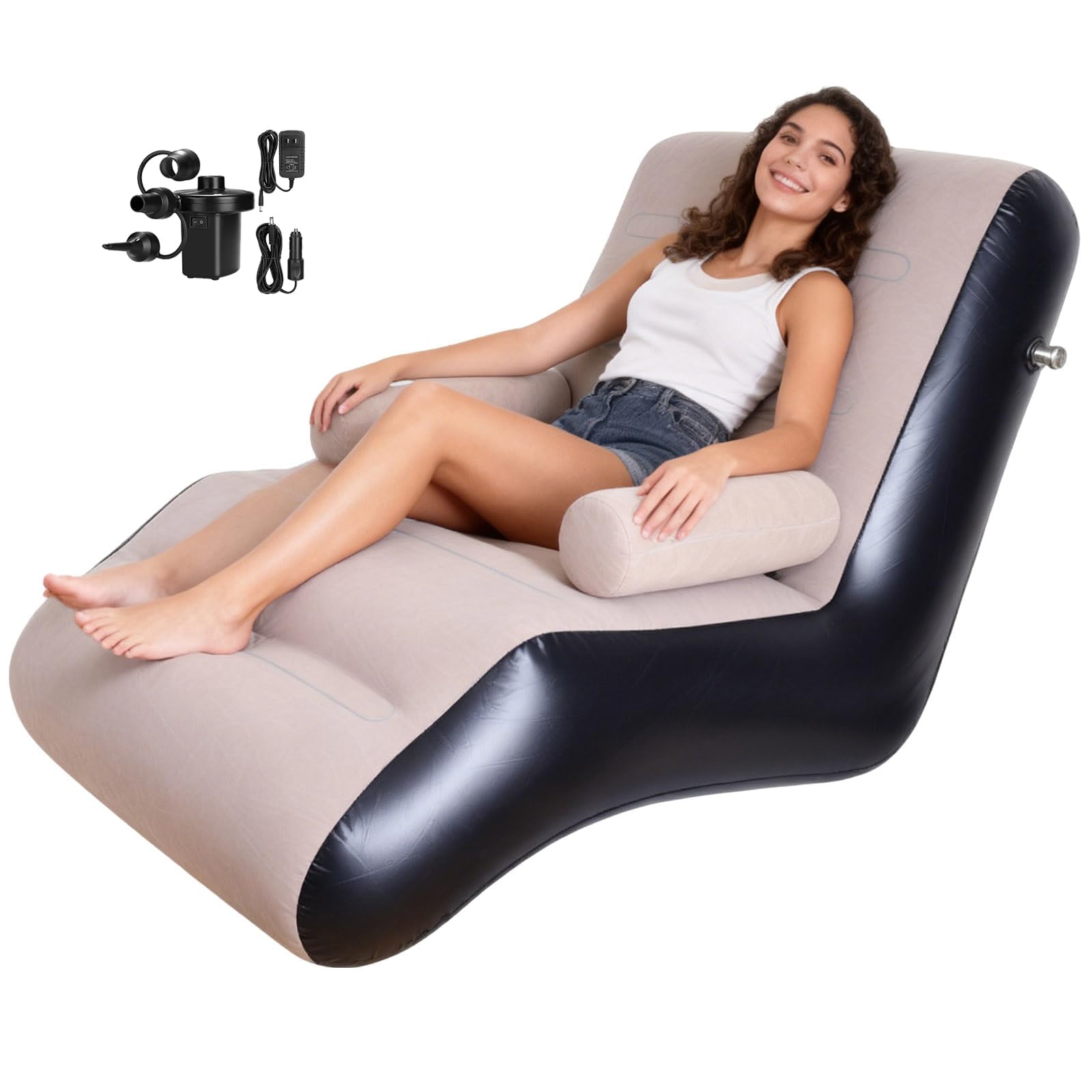 Photo 1 of STARBRILLIANT Inflatable Couch Chair with Air Pump (Brown)