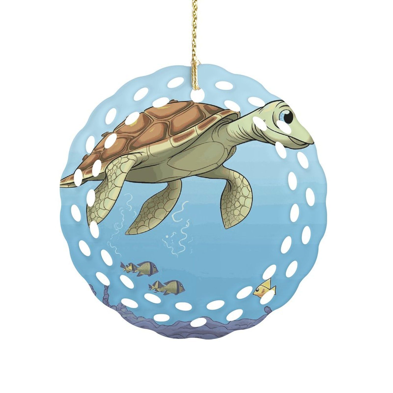 Fodpand Women's Style Finding Sea Turtles Ceramic Ornament For Home Decor 3.2" Round Tree Decoration Christmas Ornaments For Men Double-Sided Design