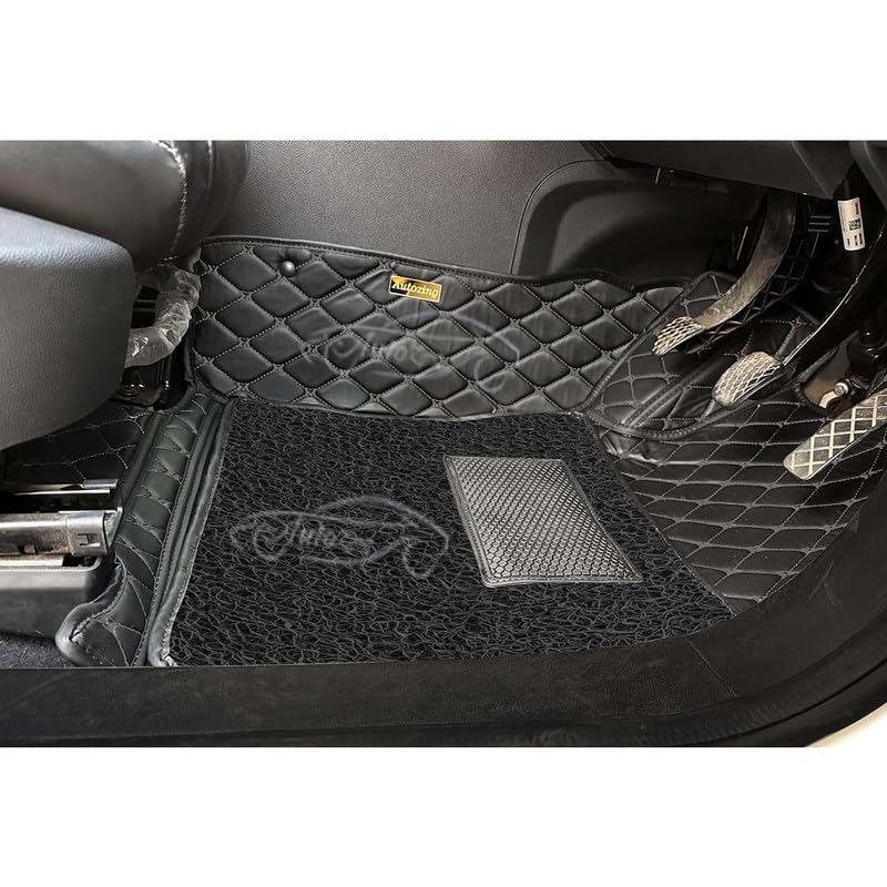 Image of Luxury 7D Car Floor Mat Full Set for Skoda Kylaq | 7 Layer Protection Mats | Luxury Leather with Noodle /Curly Car Foot Mat with Heal Pad | Anti-Skid & Waterproof (Black Black)