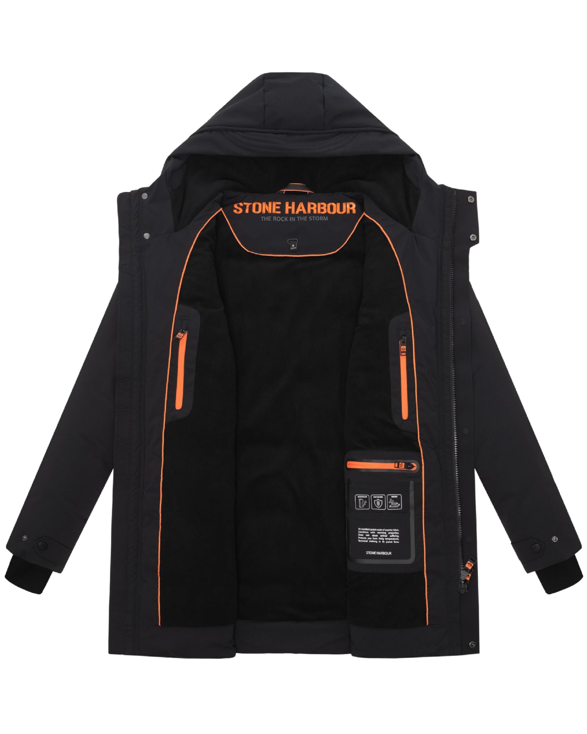 STONE HARBOUR Herren warmer Wintermantel lang Winterparka mit Fleece-Innenfutter, zahlreichen Taschen innen und außen und großer Kapuze Kitraan XX S-3XL