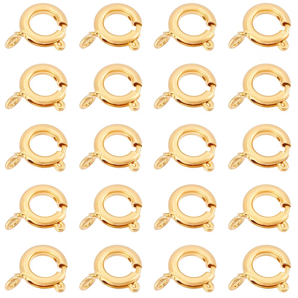Beebeecraft 1 Box 20Pcs Gold Spring Ring Clasps 18K Gold Plated Brass 10mm Spring Gate Rings Clasps Repairs Replacement Link Connectors for DIY Jewellery Making Necklace Bracelets Craft