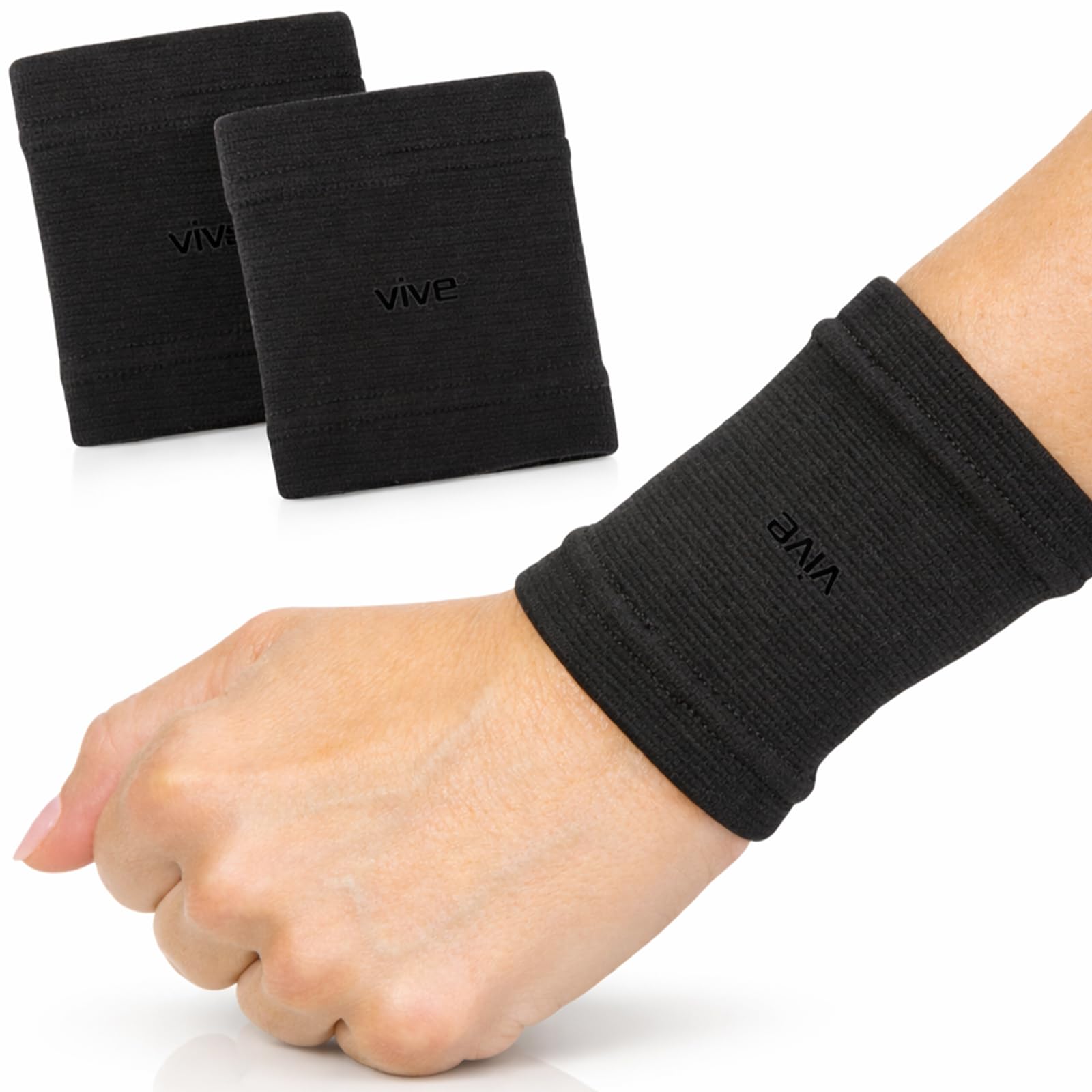 Vive Wrist Compression Sleeves for Women Men Pair - Elastic Support Wristband for Pain Relief Circulation - Wrist