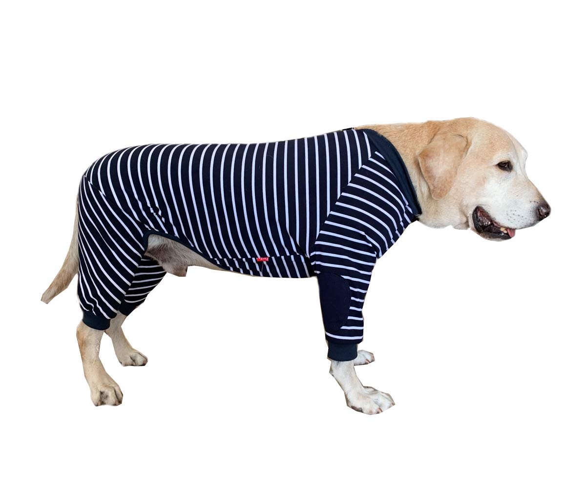 Gran ropa para perro, protege las articulaciones anti-pelo de cuatro patas clásico a rayas cremallera para mascotas Pijamas para perros medianos Labrador Samoyed (negro)
