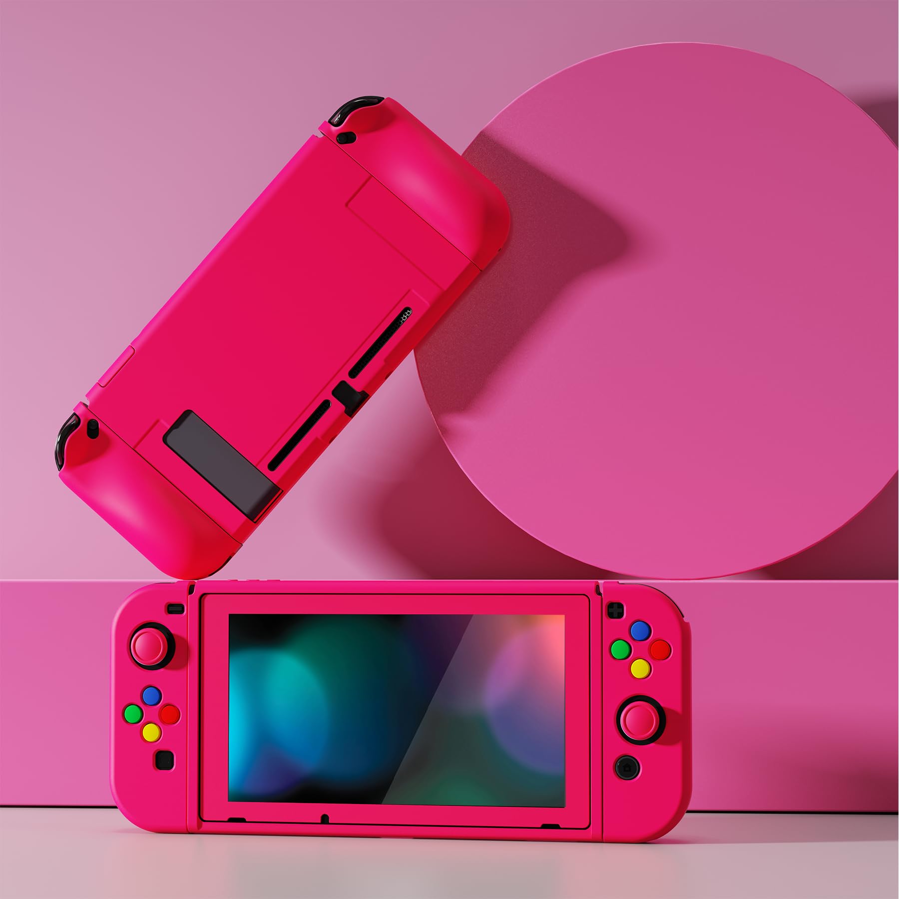 PlayVital Coque pour Switch Protection,Joycon Cover avec Capuchon pour Nintendo Switch et Protecteur d'Écran & ZealProtect Boutons-Rose Brillant