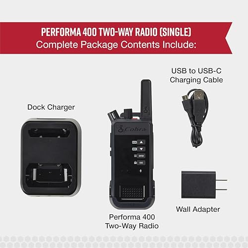 Miniatura 6 de Cobra Performa 400 - Radio de negocios (1 paquete con base), radio profesional bidireccional UHFLMR de 2 canales, walkie talkie impermeable, a