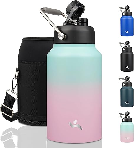 Jarra con Asa, Botella de Agua Aislada de 87 oz con Bolsa de Transporte, Botella de Metal de Acero Inoxidable al Vacío de Doble Pared, Gris