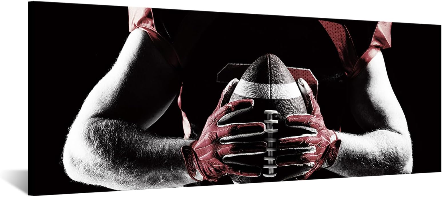 KREATIVE ARTS 20x55 American Football Rugby Canvas Wall Art: Black, White & Red Sports Painting Poster, Framed Gym Picture Print for Home Office, Men Cave Decor, Sport Fan Gift