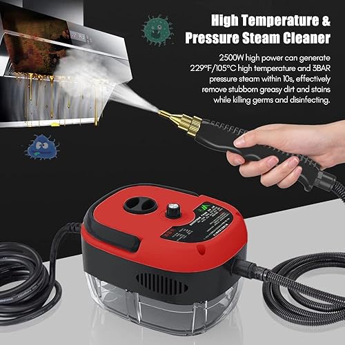 Miniatura 3 de Decdeal Limpiador de vapor - Máquina de limpieza a vapor de mano a alta temperatura de 2500 W con cabezales de cepillo y guantes, para suelos de